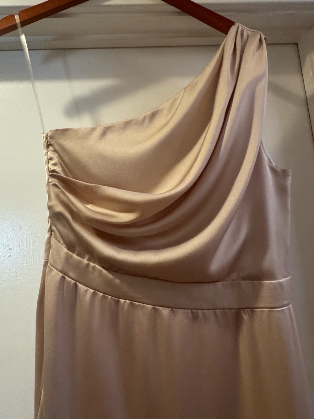 NWT TFNC London Delali One Shoulder Satin Maxi Dress Blush Champagne Size 10 - Picture 6 of 16